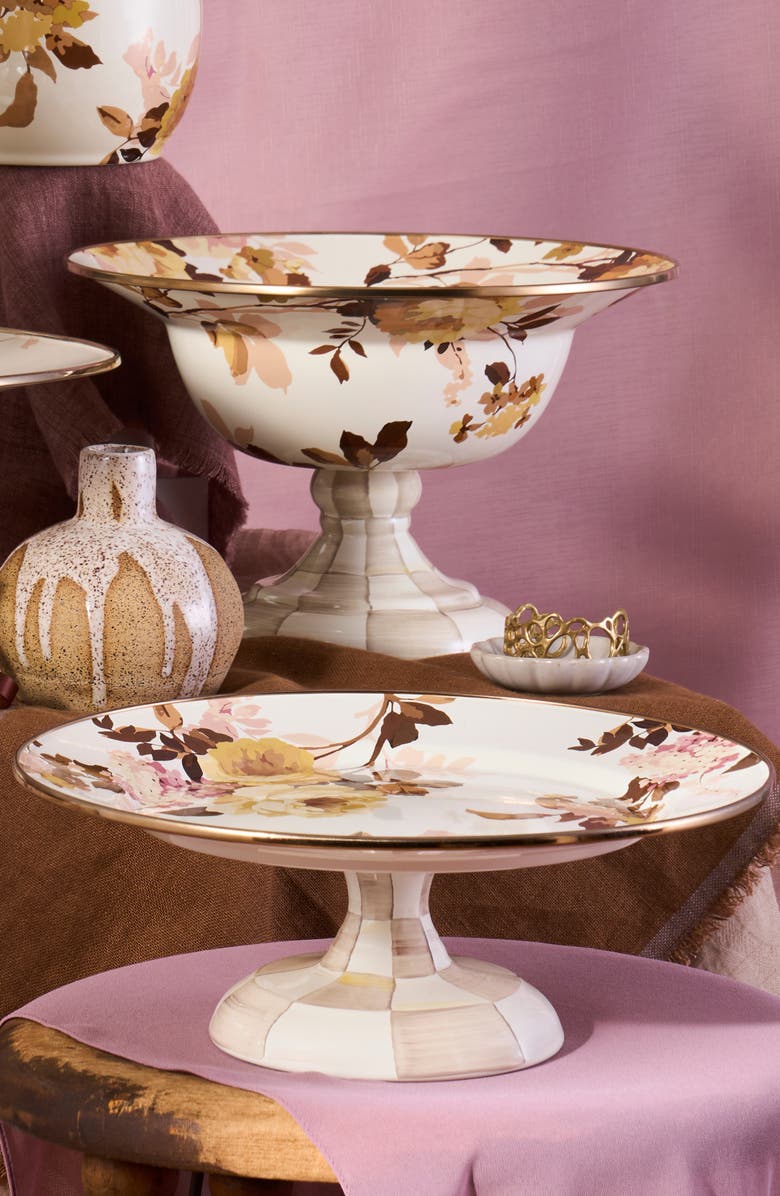 MACKENZIE CHILDS Wild Rose Large Pedestal Platter, Alternate, color, White