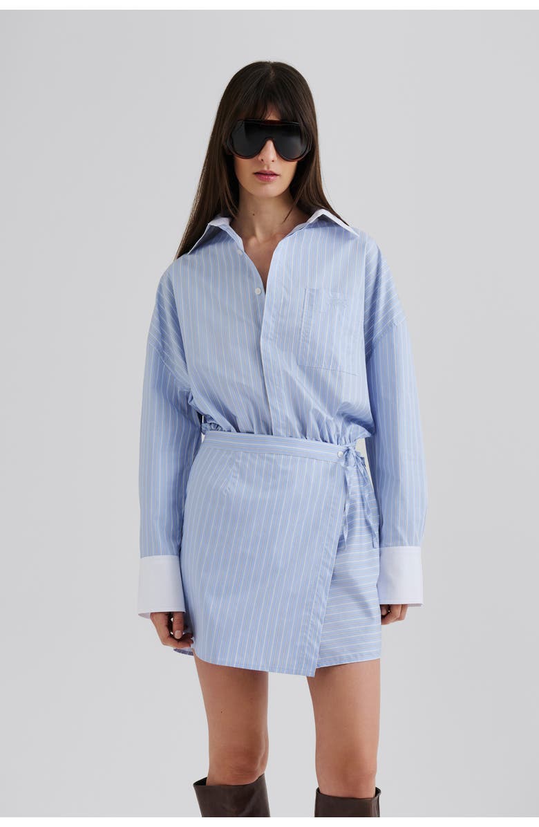 Malina Portea Wrapped Long Sleeve Shirt Dress, Main, color, Light Blue Stripe