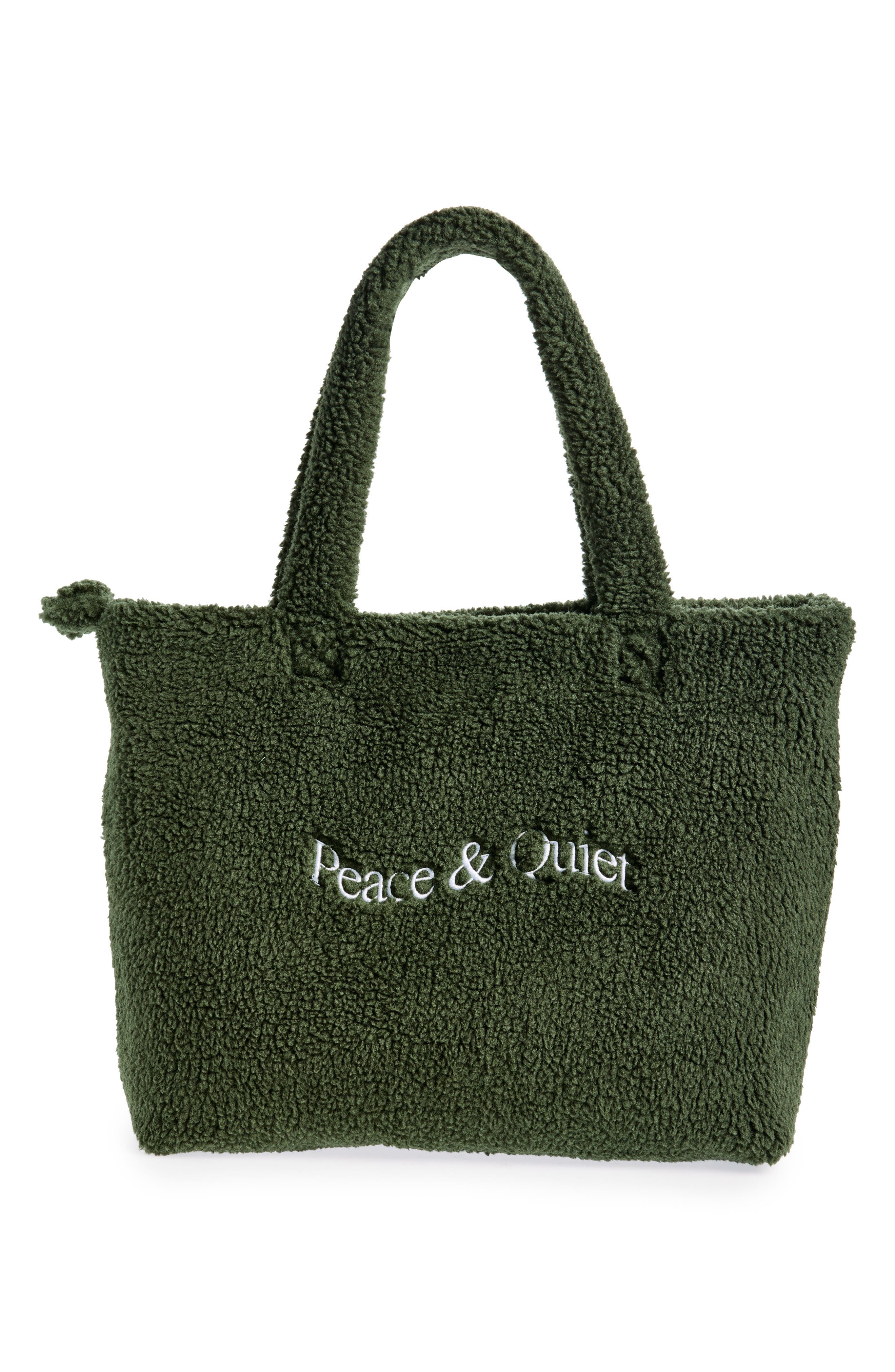 Logo Faux Shearling Tote, Main, color, FOREST