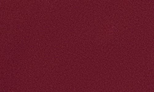 Betsy & Adam Ruffle Scuba Crepe Faux Wrap High-low Mermaid Gown In Burgundy