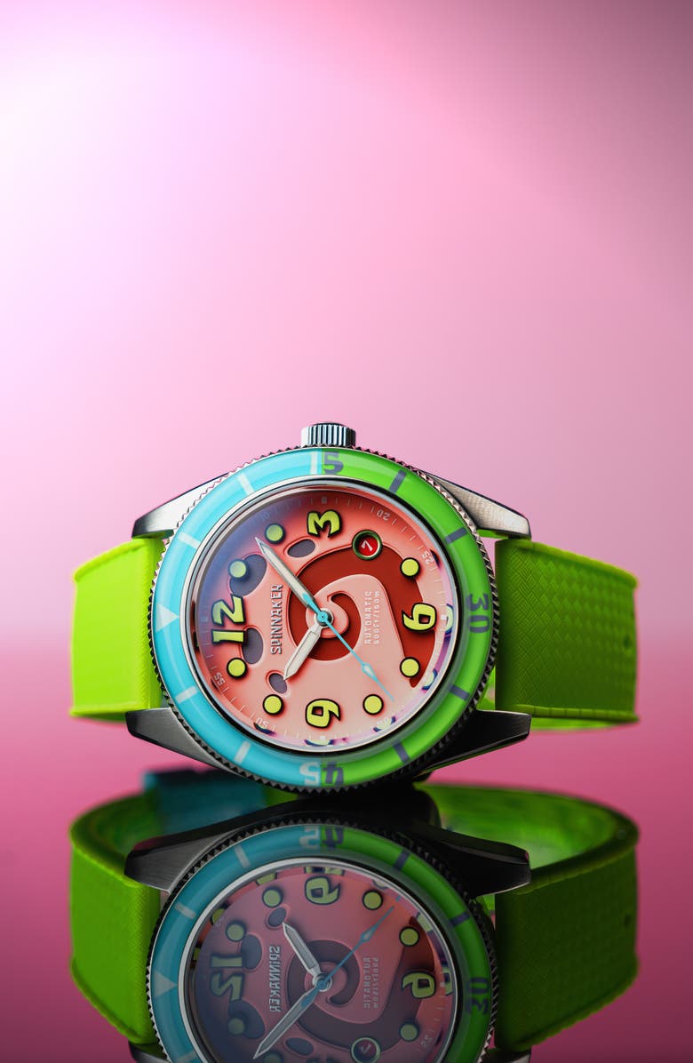 SPINNAKER Fleuss 'SpongeBob SquarePants<sup>™</sup>' Automatic Silicone Strap Watch, 43mm, Alternate, color, 