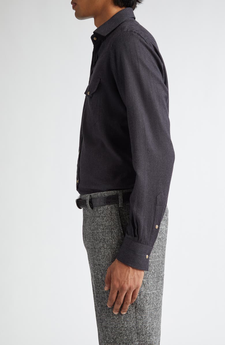 Eleventy Cotton Blend Herringbone Western Shirt, Alternate, color, Carbon