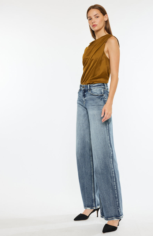 Kancan Venice Mid Rise Wide Leg Jeans In Blue
