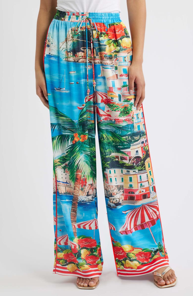 Kulani Kinis Drawstring Wide Leg Resort Pants, Main, color, Mermaid Cove