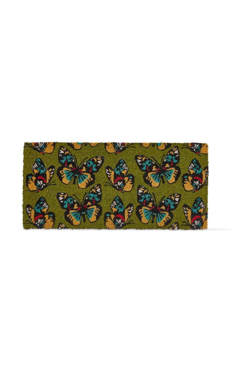 tag Butterfly Large Print Rectangle Coir Door Mat Green, Main, color, Green