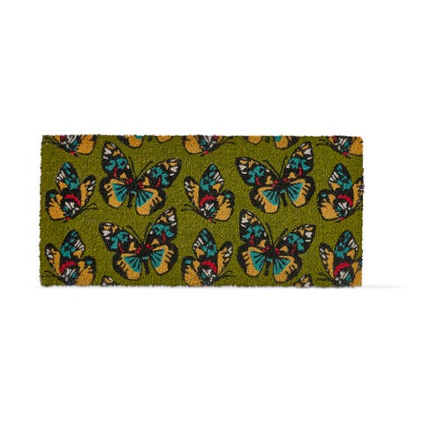 Butterfly Large Print Rectangle Coir Door Mat Green