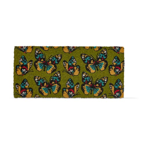 Tag Butterfly Large Print Rectangle Coir Door Mat Green In Green
