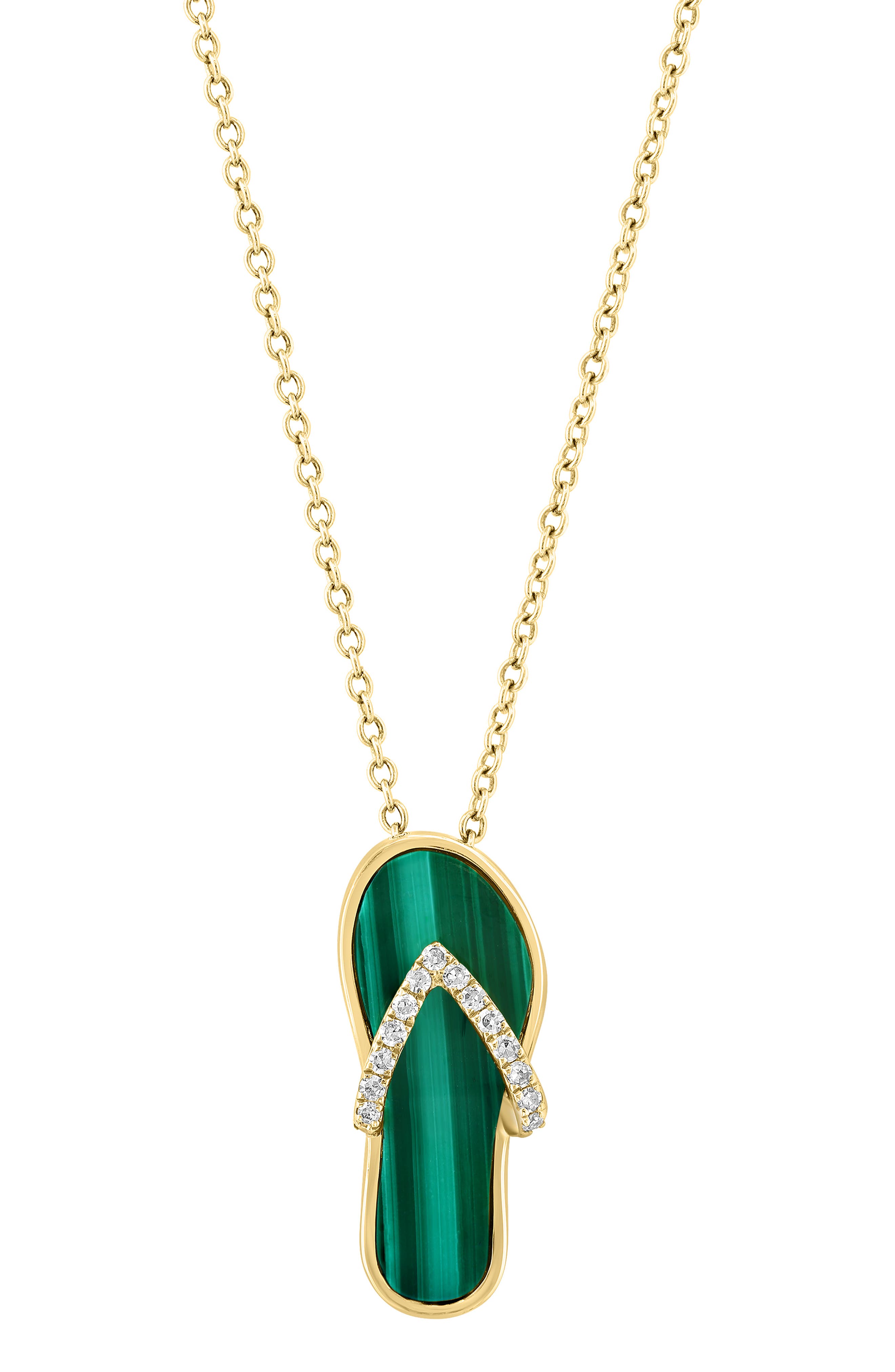 14k Gold Diamond & Malachite Flip-Flop Pendant Necklace
