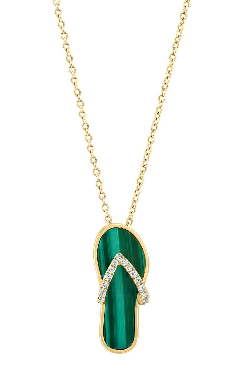 14k Gold Diamond & Malachite Flip-Flop Pendant Necklace, Main, color, GREEN