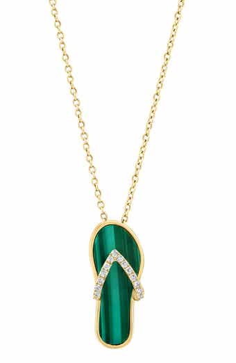 14k Gold Diamond & Malachite Flip-Flop Pendant Necklace