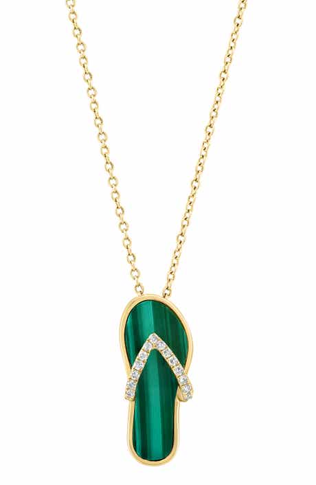14k Gold Diamond & Malachite Flip-Flop Pendant Necklace