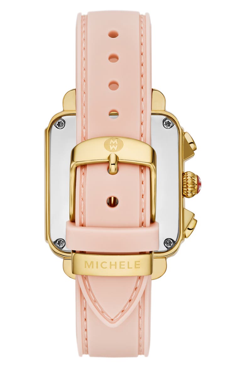 Deco Sport Chronograph Silicone Strap Watch, 34mm x 36mm, Alternate, color, GOLD/ PINK