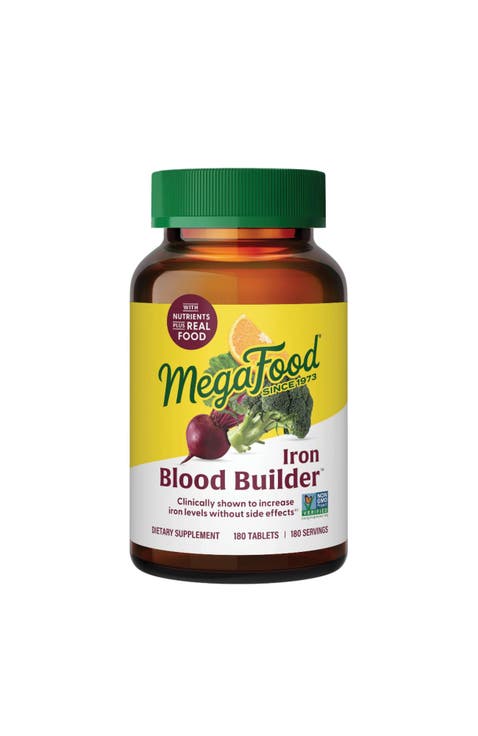 Blood Builder Iron Supplement for Women & Men with B12, Folic Acid & Vitamin C, Vegan, 180 Tablets