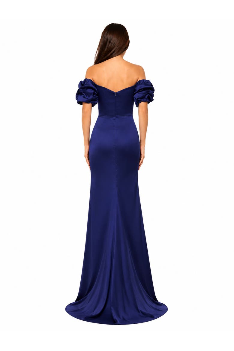 Off Shoulder Satin Dress with Slit, Alternate, color, Gunmetal