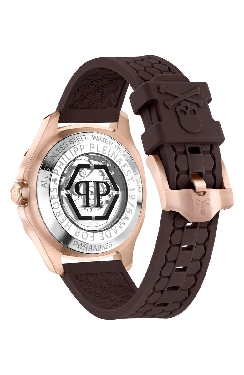 PHILIPP PLEIN Skeleton Spectre Silicone Strap Watch, 42mm, Alternate, color, 