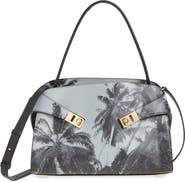FERRAGAMO Medium Hug Palm Print Soft Leather Top Handle Bag