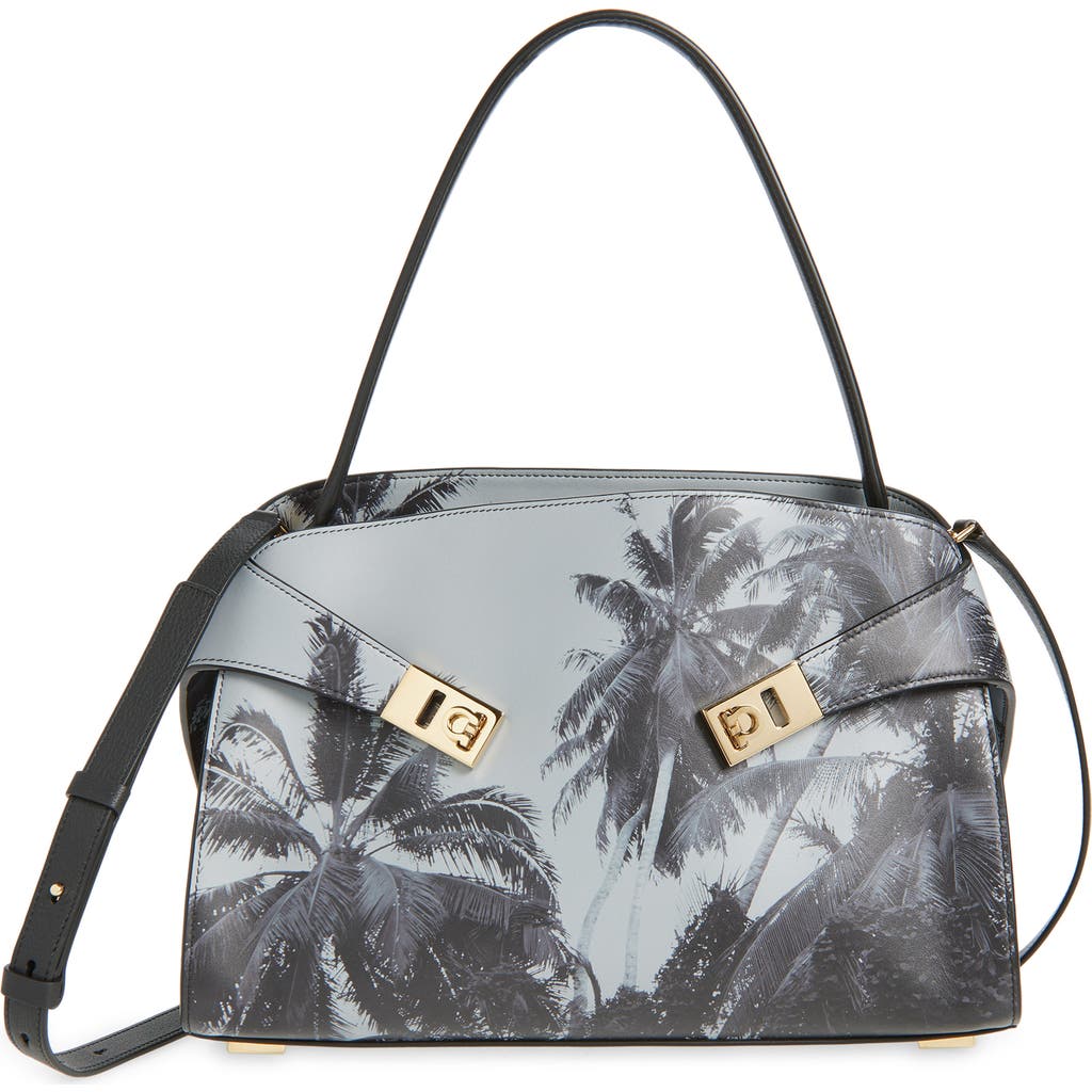 Ferragamo Medium Hug Palm Print Soft Leather Top Handle Bag