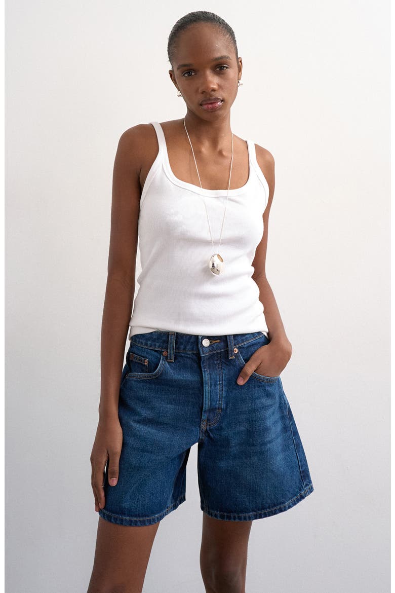 Editor Mid Rise Denim Shorts, Alternate, color, MBLUE