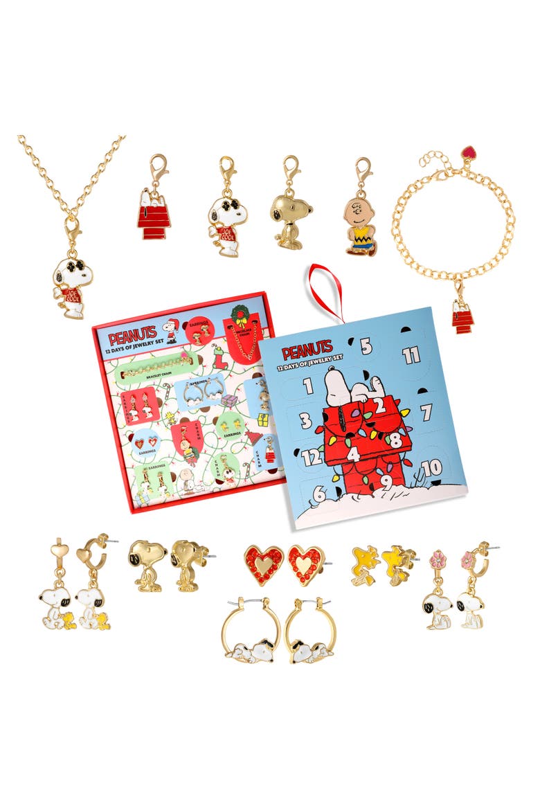 Snoopy Advent Calendar 12-Piece Jewelry Set, Main, color, Multicolor