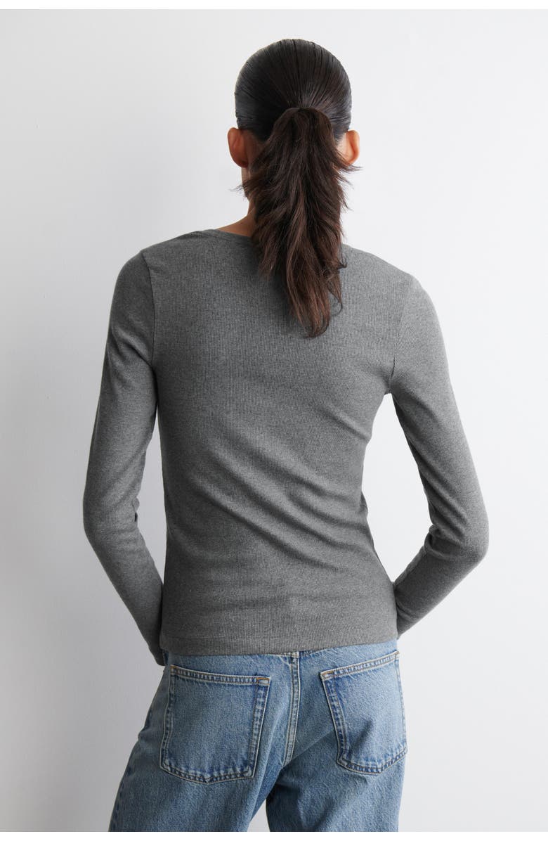 COS Long-Sleeved Henley Top, Alternate, color, Gray Mélange