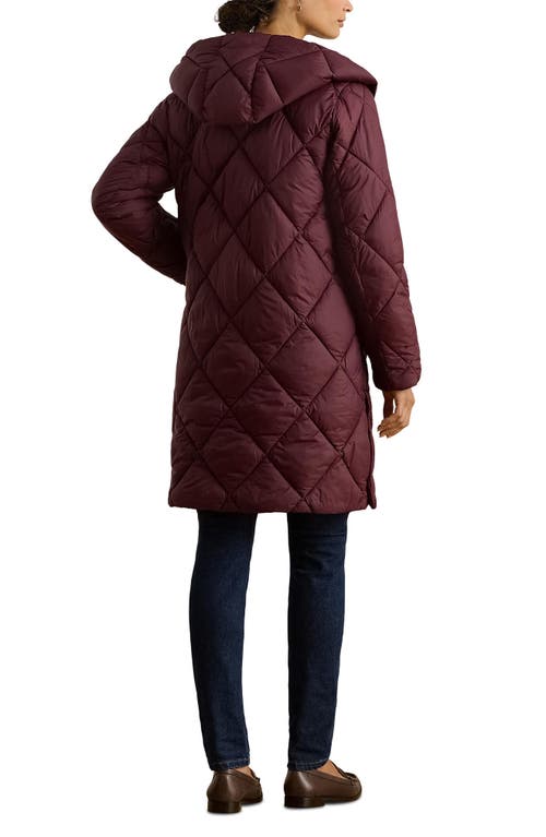 Ralph Lauren Lauren  Diamond Quilted Hooded Coat In Burgundy
