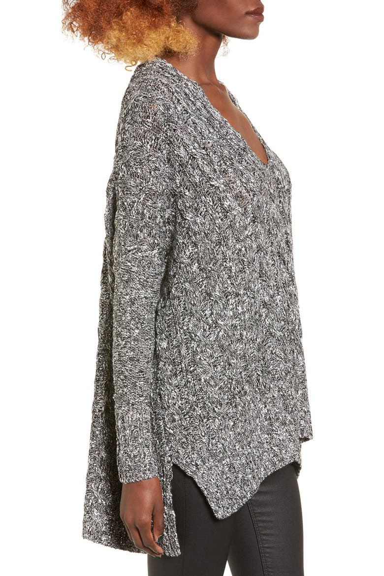 Marled Cable Knit Pullover, Alternate, color, BLACK/ WHITE MARLED