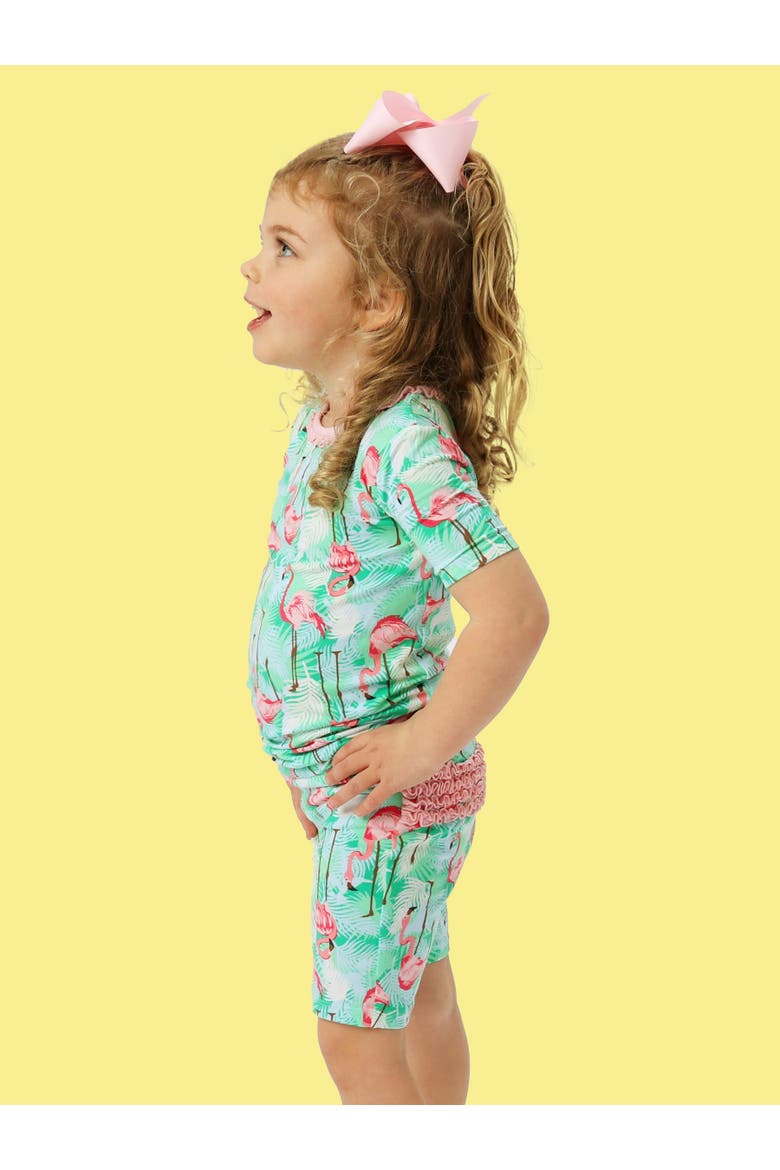 Ruffle Short Sleeve Pajama Set, Alternate, color, Green Vibrant Flamingo