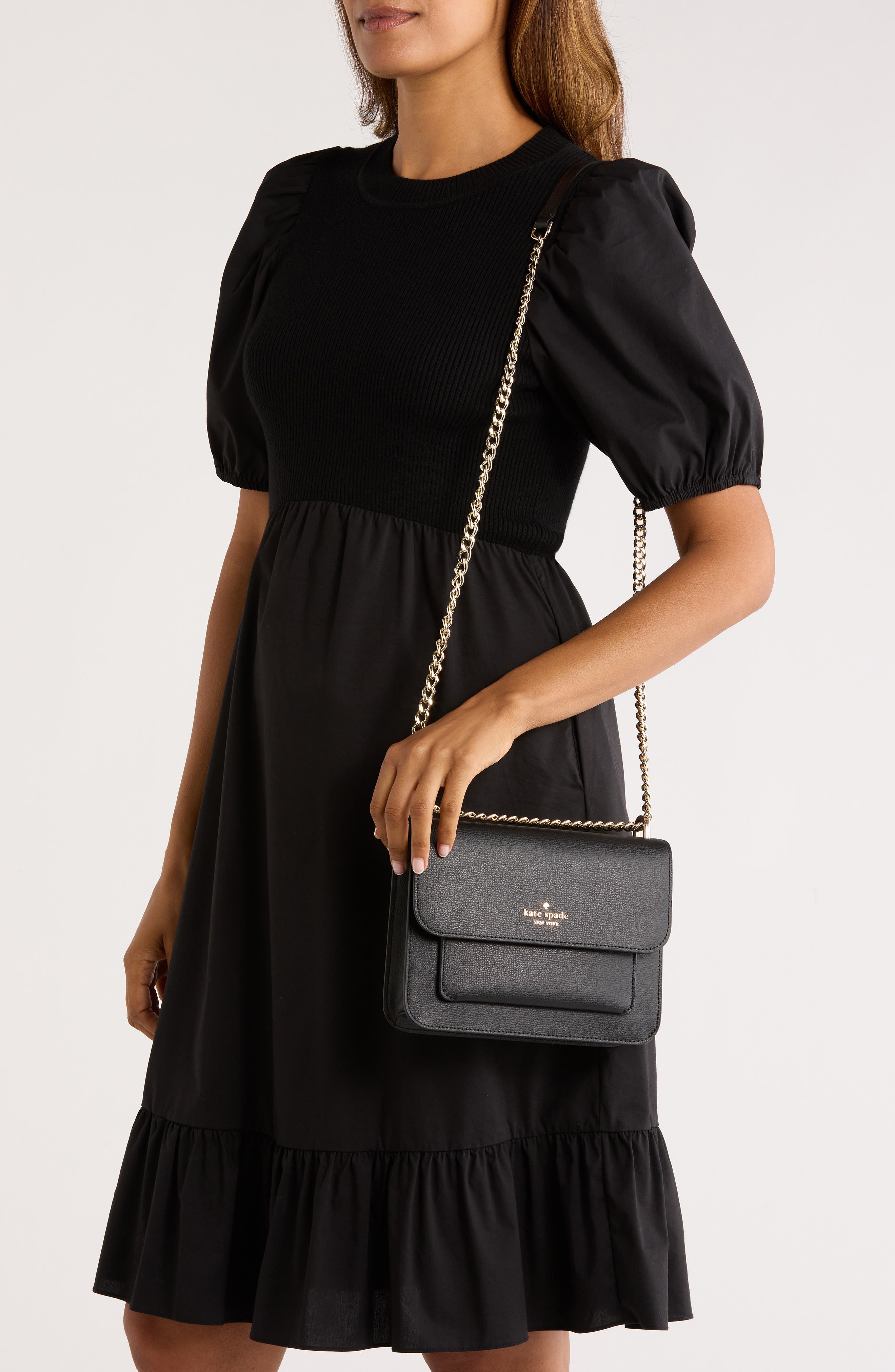 Kate Spade New York remi flap chain crossbody bag, Alternate, color, Black