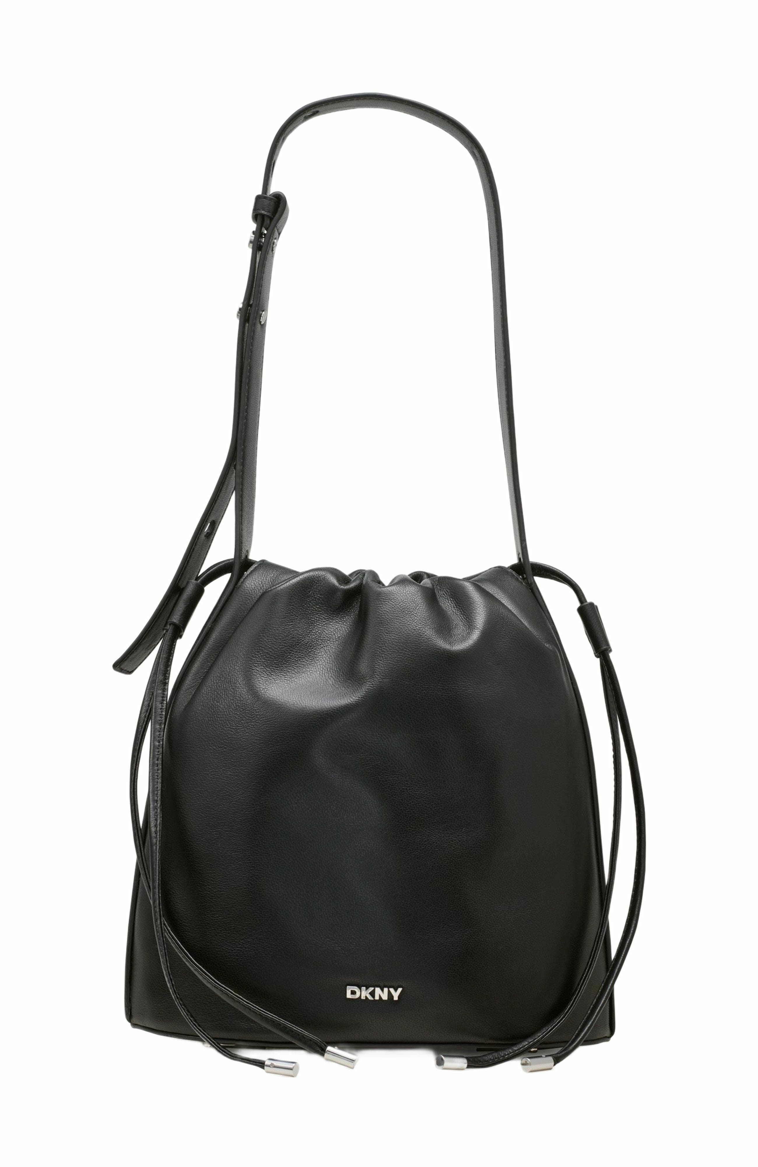 DKNY Channing Drawstring Bag, Main, color, Black/Silver