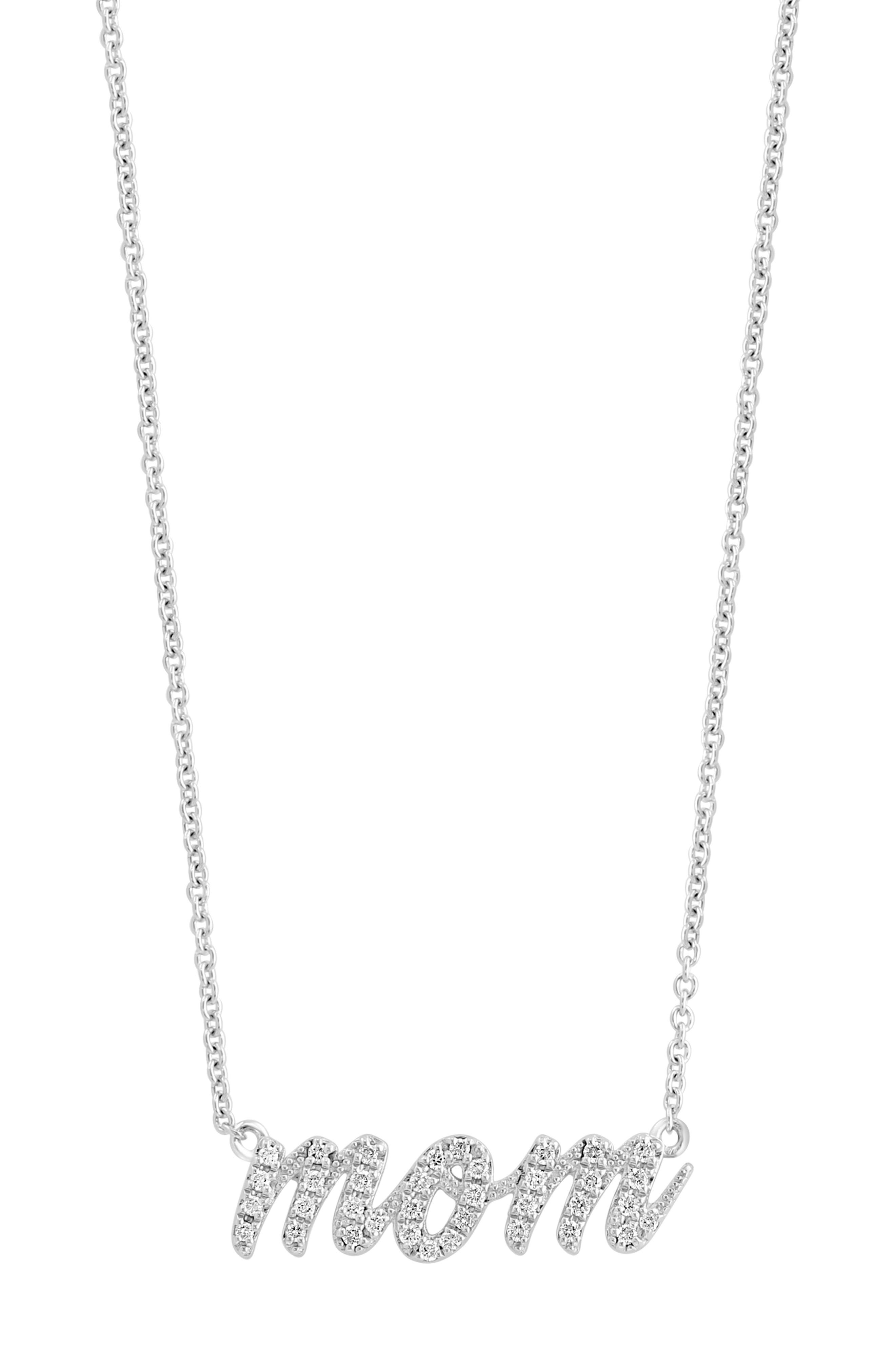Mom Sterling Silver Diamond Pendant Necklace