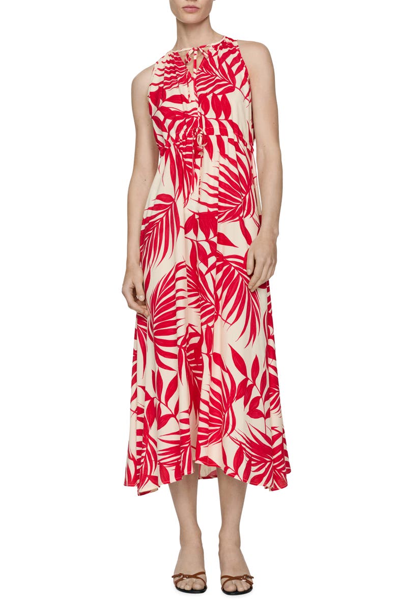 MANGO Palm Frond Sleeveless Midi Dress, Main, color, Red