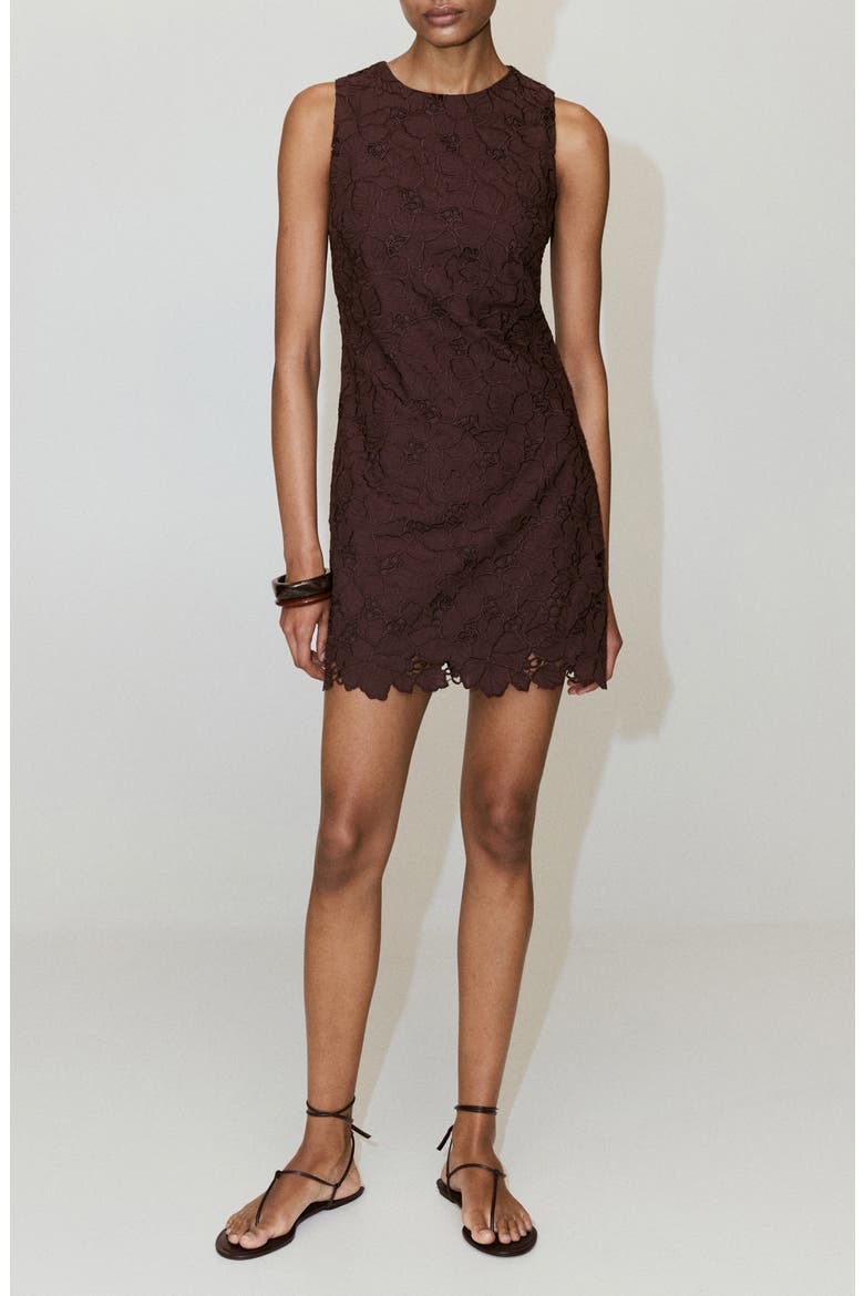 Floral Embroidered Cutout Dress, Main, color, BROWN