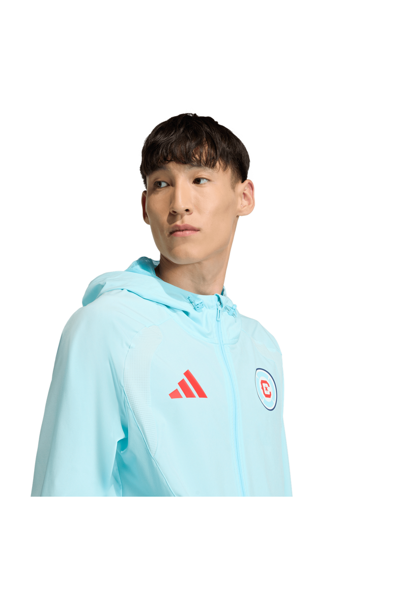 Men's adidas  Light Blue Chicago Fire Tiro Travel Full-Zip Hooded Windbreaker, Alternate, color, Light Blue