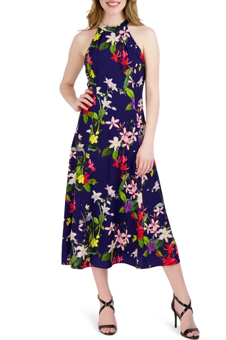 Floral Sleeveless Midi Dress, Main, color, NAVY MULTI