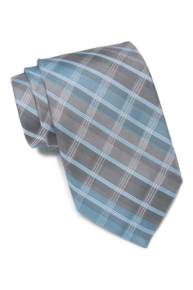 Plaid Silk Tie, Main, color, AQUA