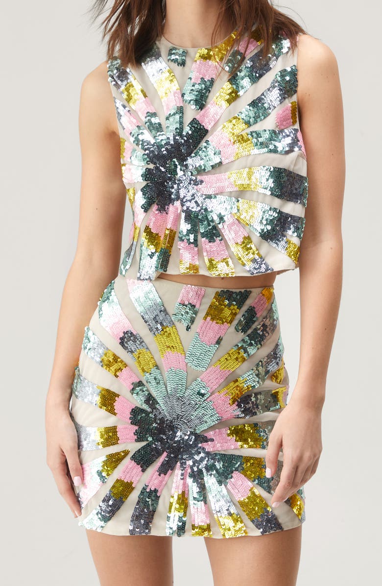 NASTY GAL Tie Dye Sequin Palm Crop Top, Main, color, 