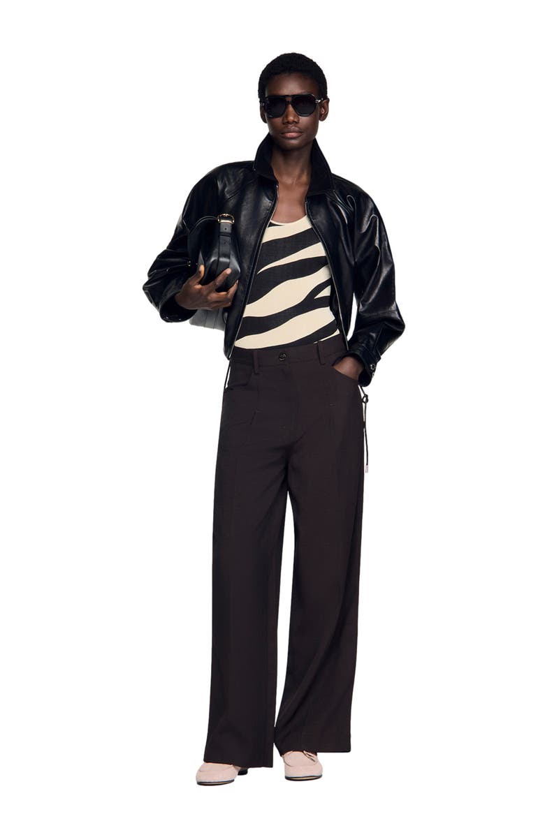 SANDRO Wide-leg trousers, Alternate, color, Brown