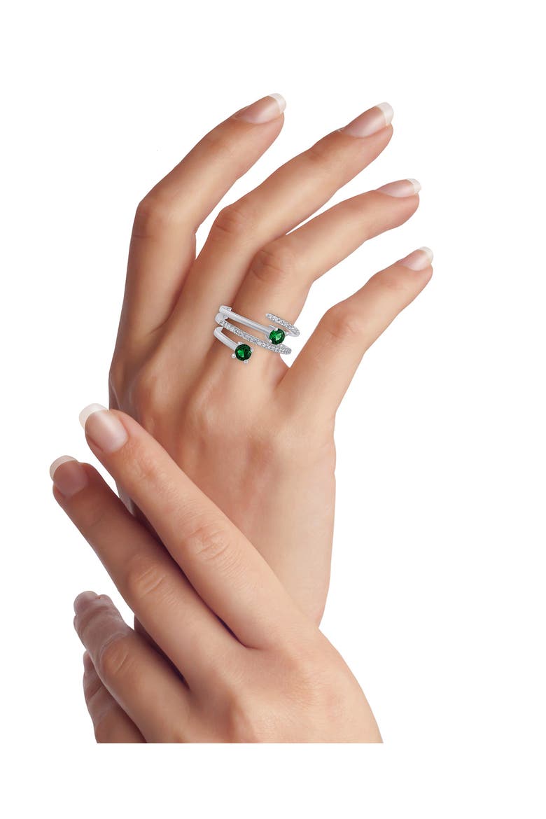 Wraparound Round Cubic Zirconia Ring, Alternate, color, EMERALD/ SILVER
