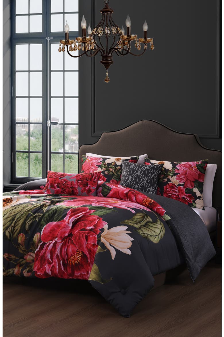 Flower Garland Cotton Sateen Comforter Set, Alternate, color, GREY
