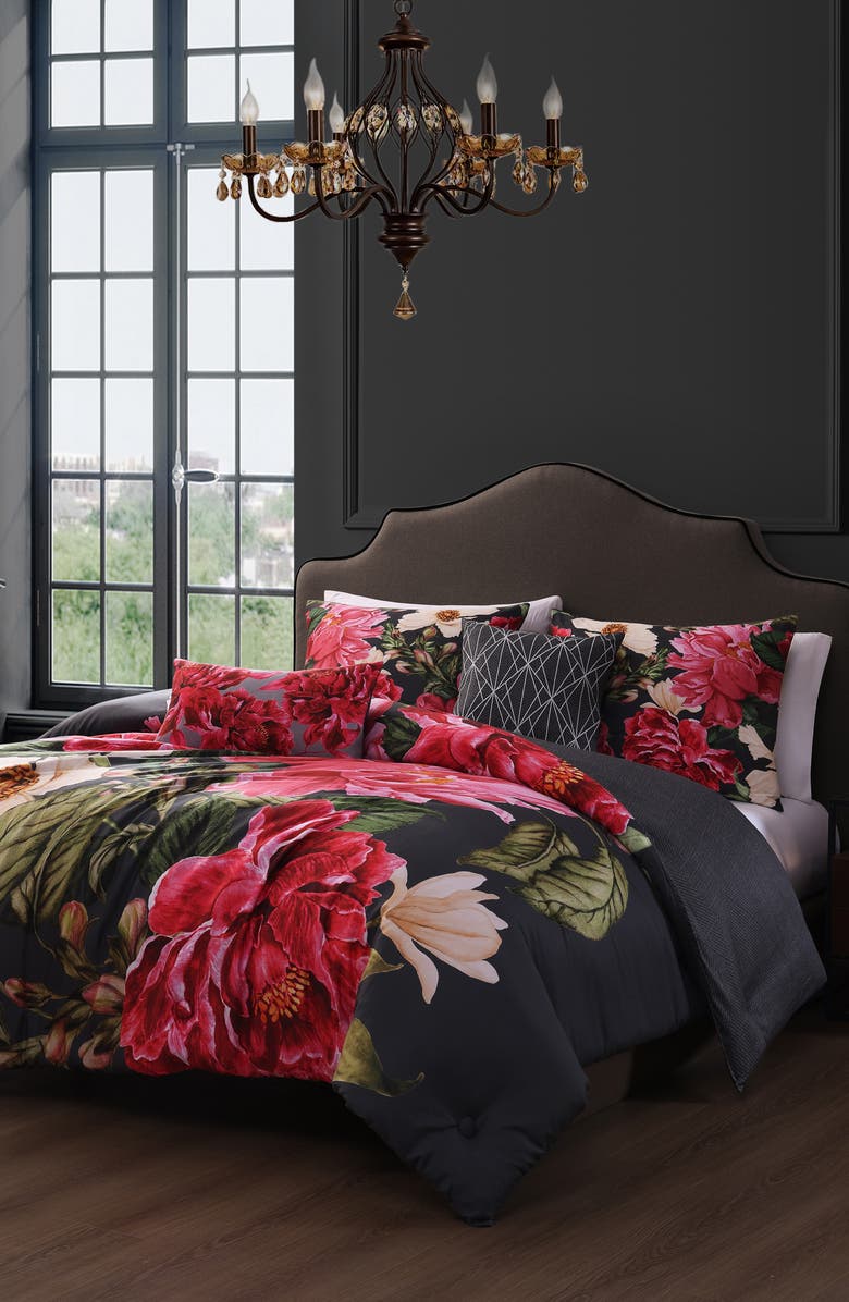 Bebejan Flower Garland Cotton Sateen Comforter Set, Alternate, color, Grey