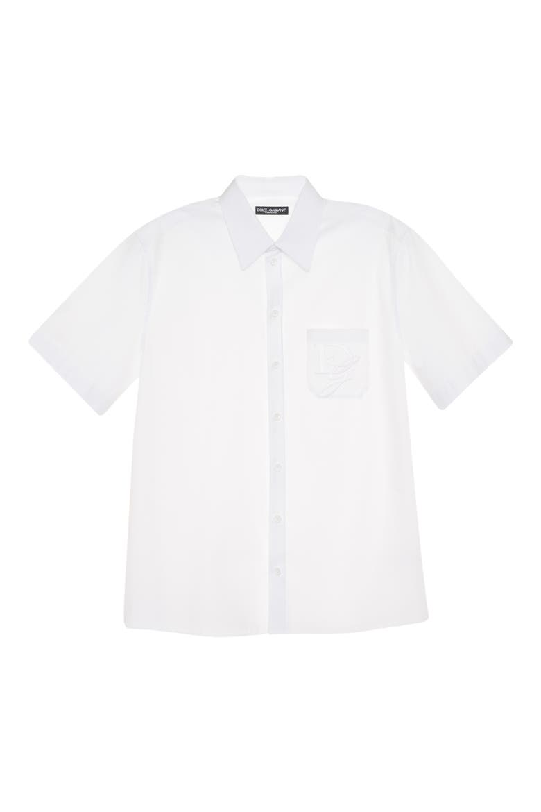 Logo Cotton Button-Up Shirt, Alternate, color, BIANCO OTTICO