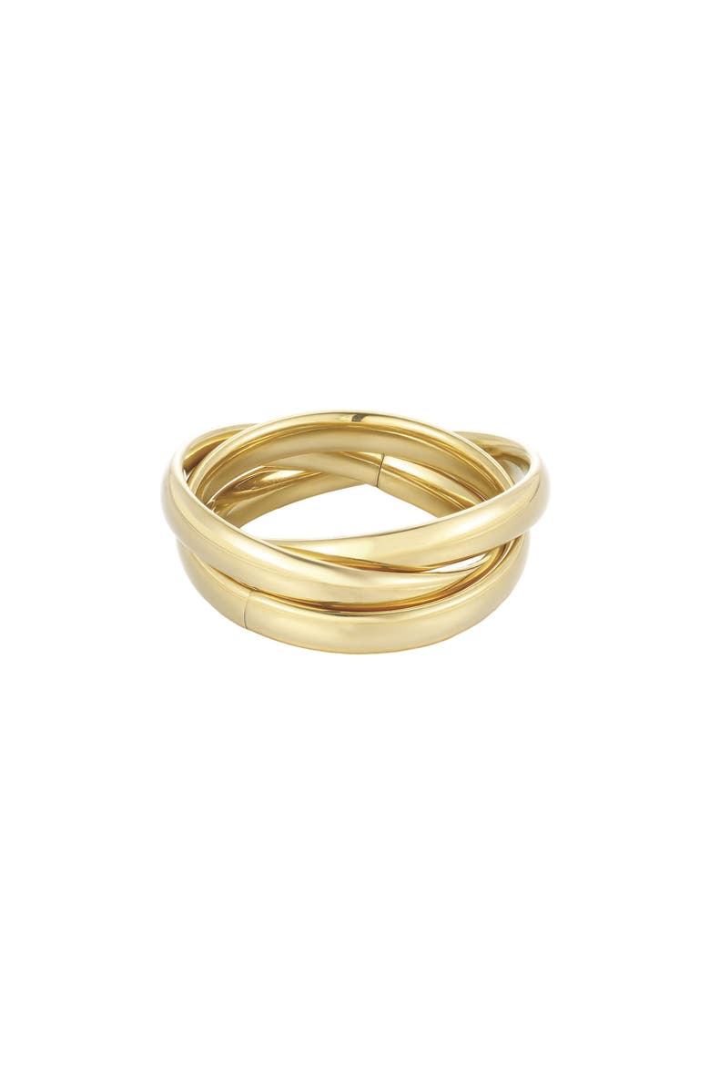18K Gold Plated Stainless Steel Interlocking Triple Band Ring, Main, color, GOLD