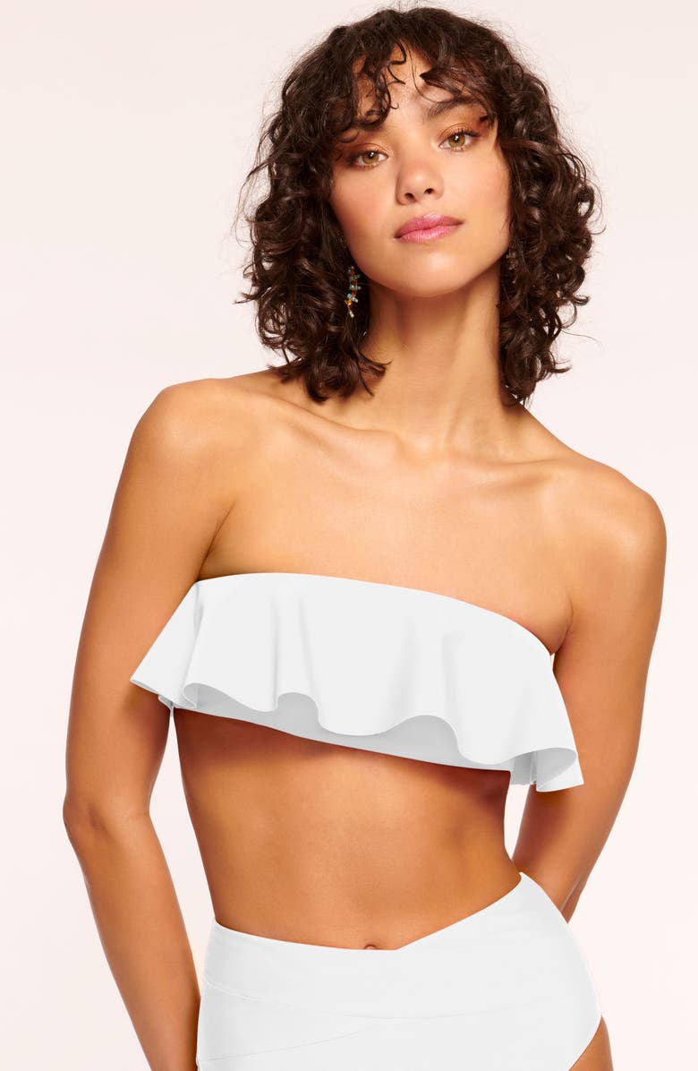 Ramy Brook Cecile Ruffle Strapless Bikini Top, Alternate, color, White