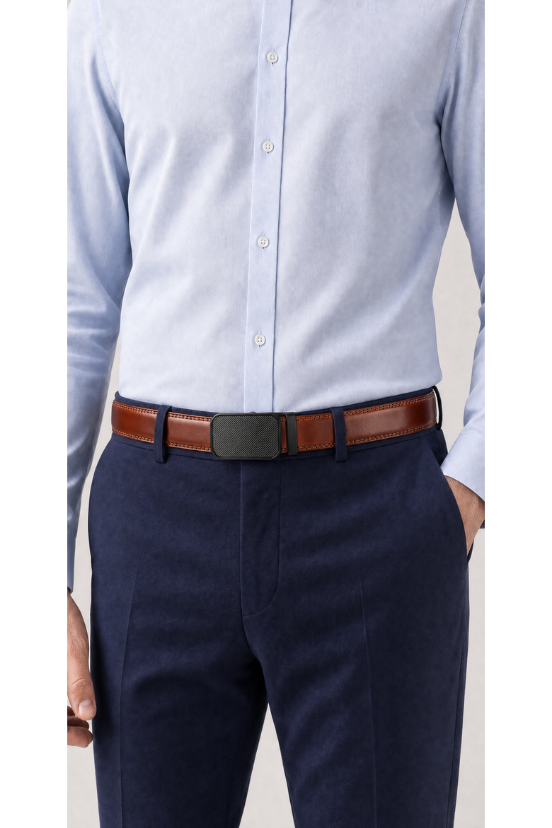 Classic Adjustable Ratchet Leather Dress Belt, Alternate, color, Burnt Umber/Diagonal Stripe
