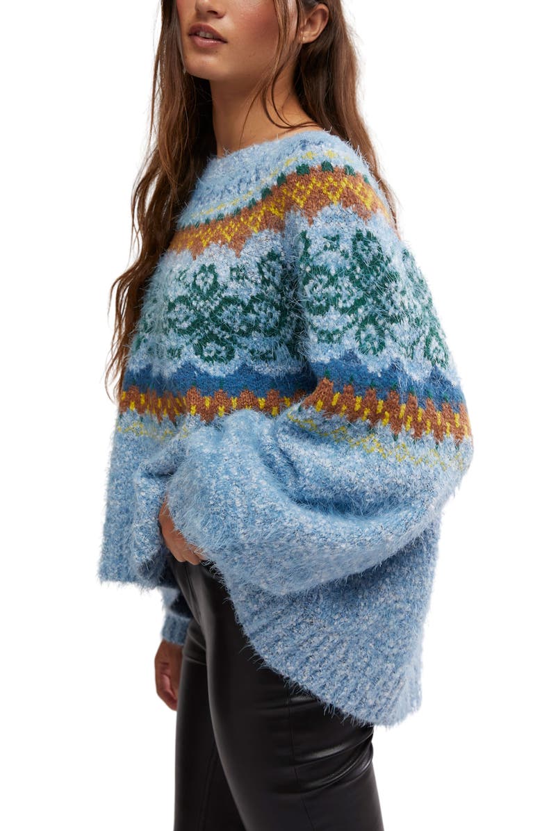 Free People Festive Frost Fair Isle Sweater, Alternate, color, Ice Blue Combo
