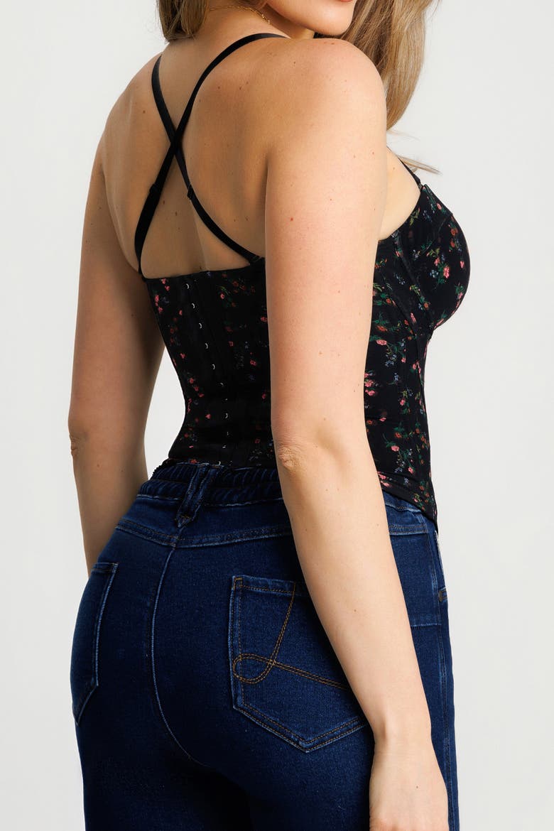 Underwire Snatched Push-Up Lace Flora Convertible Strap Corset Bustier, Alternate, color, Flora
