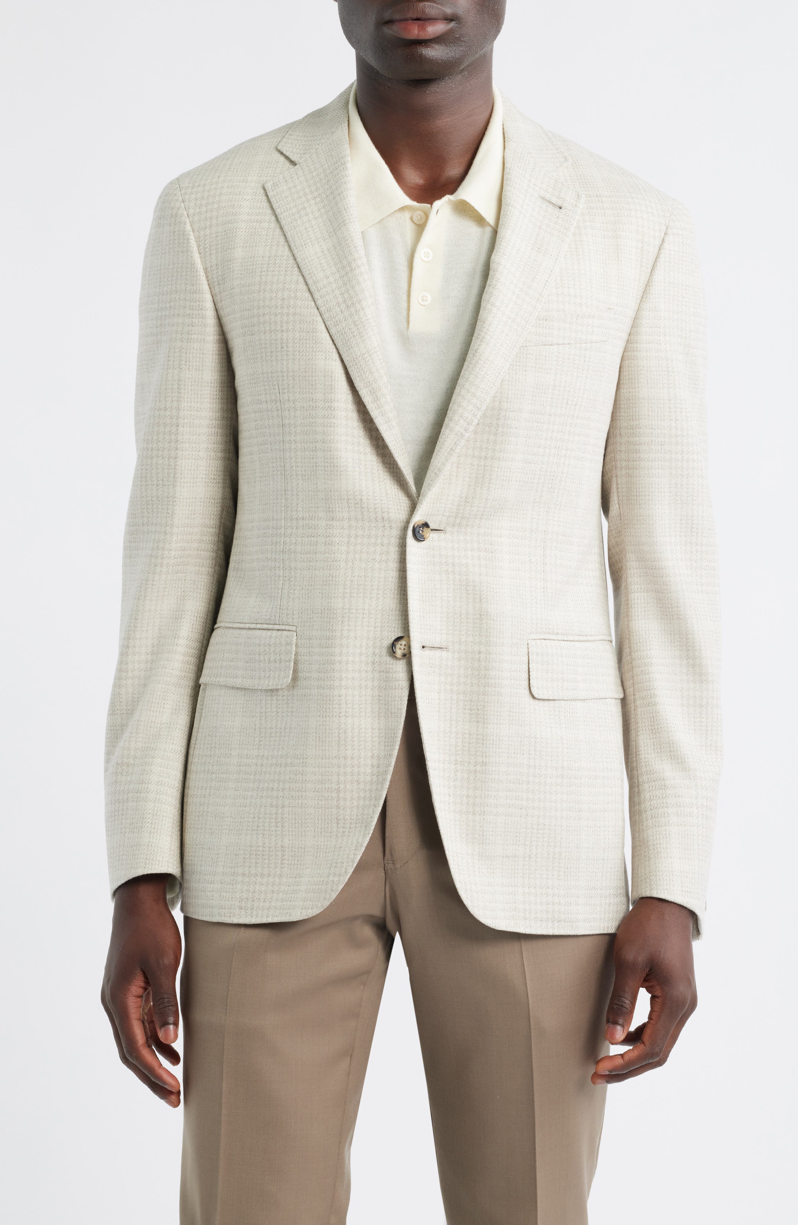 Canali Kei Trim Fit Tan Plaid Wool & Silk Sport Coat