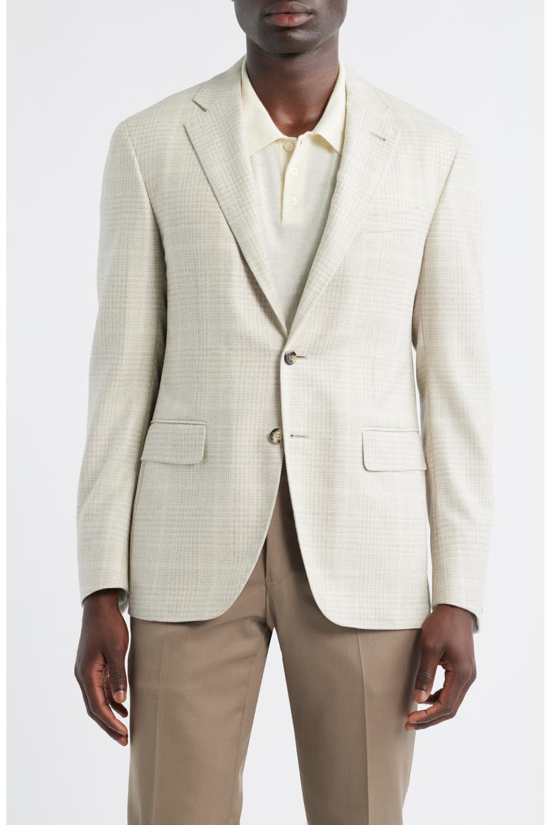 Kei Trim Fit Tan Plaid Wool & Silk Sport Coat, Main, color, WHITE