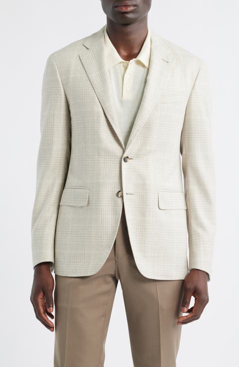 Kei Trim Fit Tan Plaid Wool & Silk Sport Coat