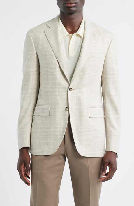 Canali Kei Trim Fit Tan Plaid Wool & Silk Sport Coat